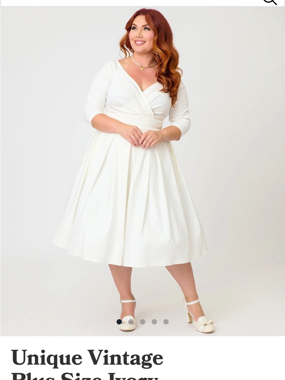 NWT Unique Vintage Ivory Wrap-Style Fit-and-Flare Midi Dress